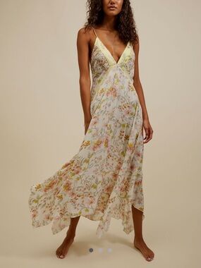 Floral V-Neck Slip Dress in Soft Yellow